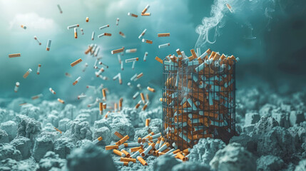 Floating Cage of Cigarettes - obrazy, fototapety, plakaty