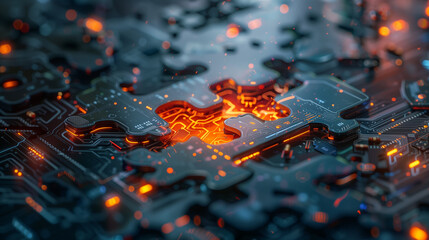 Puzzle Piece Problem solving and critical thinking, futuristic background