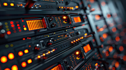 Close-Up of Mainframe Storage Servers in Data Center, Mainframe Servers at the Heart of Cloud Network