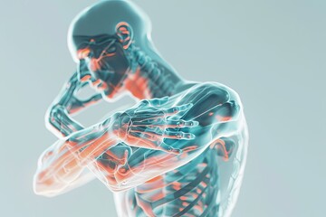 3D rendering of a medically accurate illustration of a man suffering from wrist pain. place for text. generative ai
