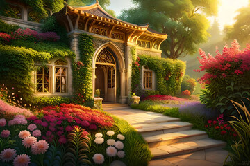 Whispers of Magic: Immerse Yourself in the Allure of an Intricate Garden Awash with Blooming Flowers and Vibrant Flora with Generative AI 
