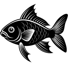 black and white fish, black fish, silhouette vector illustration,icon,svg,pet,goldfish characters,Holiday t shirt,Hand drawn trendy Vector illustration,fish on black background