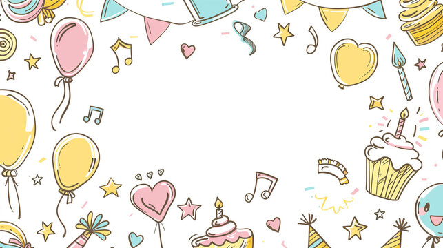  Colorful Birthday Party Elements Doodle on White Background