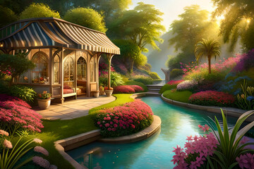 The Enchanted Symphony: A Mesmerizing Tapestry of an Intricate Garden Overflowing with Blooming Flowers and Lively Flora with Generative AI 
