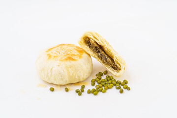 Chinese pastry mung bean cake on white background