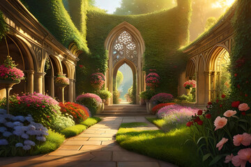 The Symphony of Spring: Revel in the Enchanting Beauty of a Garden Resplendent with Blossoming Flowers and Exquisite Flora with Generative AI 
