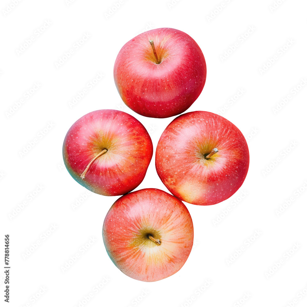 Poster Four apples in a triangular formation on a transparent background