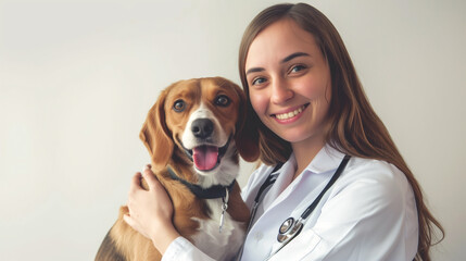 Beautiful young woman doctor with dog