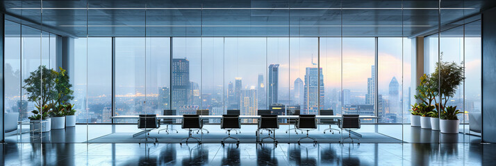 Contemporary Business Office with City Views, Featuring a Sleek Design and Modern Amenities for a Professional Work Environment