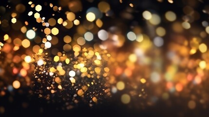 bokeh light with glitter against a black background. Generative AI