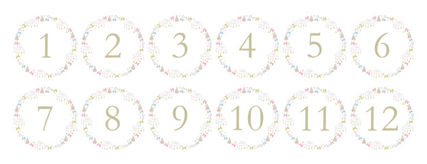 Set of of baby milestone cards. 12 months. Newborn boy or girl. Watercolor baby month anniversary card. Capture all the special moments of little one’s in their first year. One year old child..