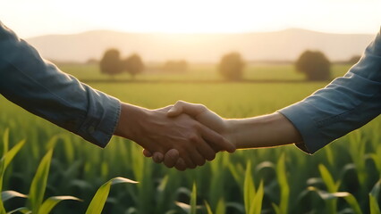 a farmer seals the deal with a handshake in the field
