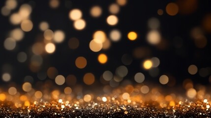 bokeh light with glitter against a black background. Generative AI