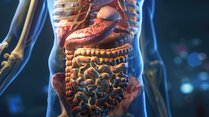 Exploring the Human Body, 3D Illustration of Human Digestive System Anatomy - obrazy, fototapety, plakaty