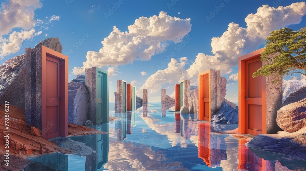 Poster surreal: a graph where the data points are tiny doors