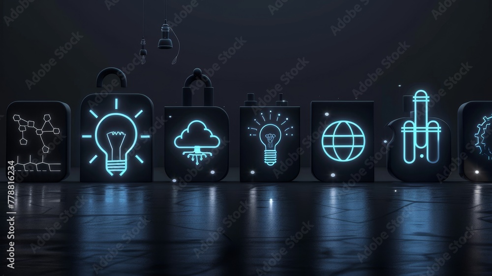 Poster graphic resources: a collection of modern and minimalist icons representing various industries and c