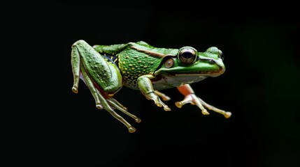 Jumping frog on a black background