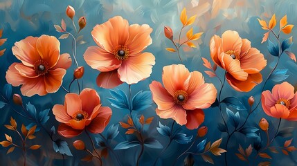poppy flowers in the garden, floral background, wall art home decor