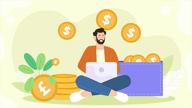 illustration of a man saving money online 2D animation