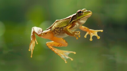 Jumping frog on a green background
