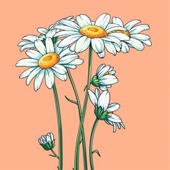 Daisy cluster for a natural look, Summer Flower theme, 2D illustration, isolate on soft color background