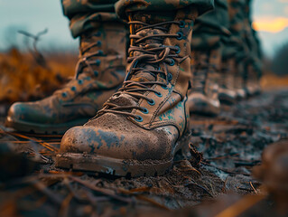 soldier boots standing in formation on the front line