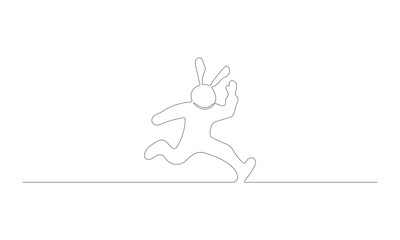 Drawing of the Easter Bunny in a single, uninterrupted line. Beautiful, minimalistic silhouette of a rabbit with ears for a web banner or spring-themed greeting card.