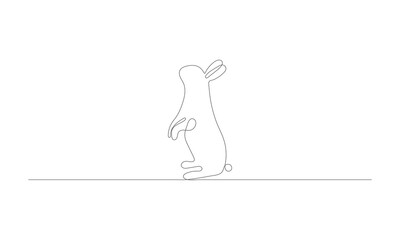 A single, continuous line drawing of the Easter Bunny. Beautiful ear adorned rabbit silhouette in a simple, basic design for a spring themed greeting card and web banner.