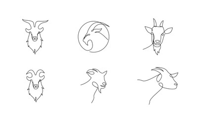 goat sheep One continuous single line hand drawn isolated background