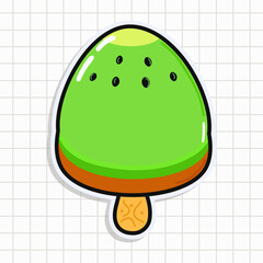 Cute funny Ice cream sticker. Vector hand drawn cartoon kawaii character illustration icon. Isolated on background Ice cream card character concept