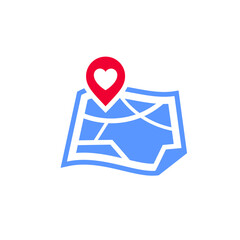 Map with heart icon or Valentines day symbol - 778819689