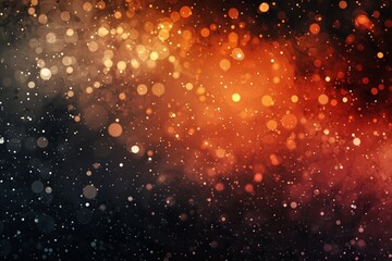 Color gradient grainy background, red orange white illuminated spots on black, noise texture effect