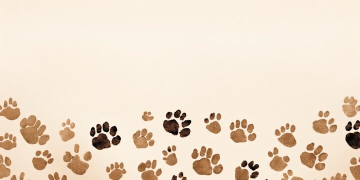 Beige paw prints on a background, minimalist backdrop pattern with copy space for design or photo, animal pet cute surface