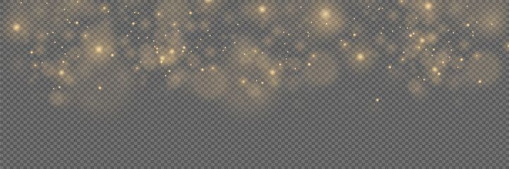 
Sparkling gold particles, glowing lights isolated on transparent background.