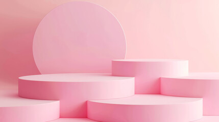 Abstract 3D background with soft geometric shapes in light pastel pink color digital minimalism. Generative AI