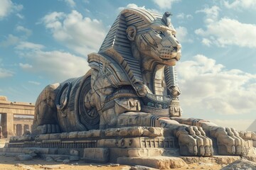 Futuristic Sphinx in Egypt serving as a portal to alternate dimensions - obrazy, fototapety, plakaty