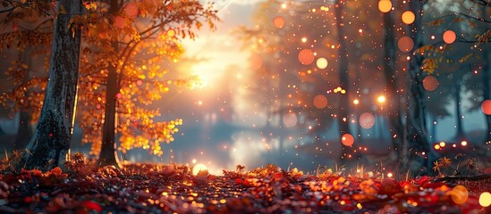 Enchanting D Clay Sunset Featuring a Forest in Autumn with Bokeh Lights