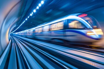 High speed train in the tunnel. Motion blur. Concept of fast speed.