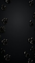 Black paw prints on a background, minimalist backdrop pattern with copy space for design or photo, animal pet cute surface