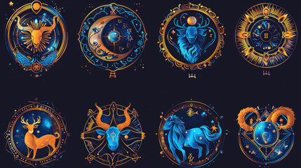 Collection of Zodiac Signs, Astrology Icons for Cosmic Guidance