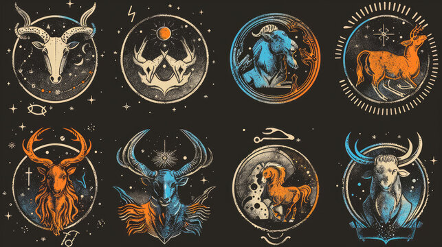 Collection of Zodiac Signs, Astrology Icons for Cosmic Guidance