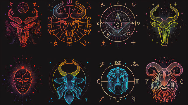 Collection of Zodiac Signs, Astrology Icons for Cosmic Guidance