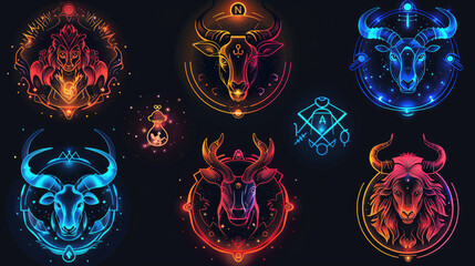 Collection of Zodiac Signs, Astrology Icons for Cosmic Guidance