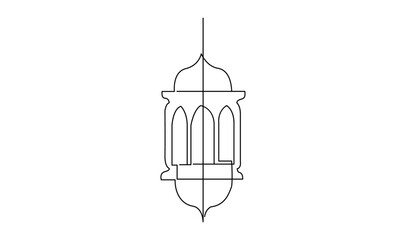 Lantern ramadan continuous line drawing decorative design on white background