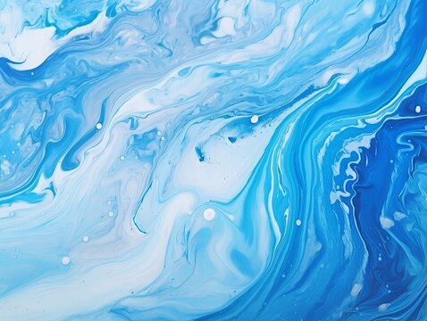 Blue fluid art marbling paint textured background with copy space blank texture design