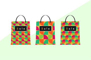 set of three sale paper shopping bags colorful paper sales bag for shopping