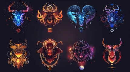 Collection of Zodiac Signs, Astrology Icons for Cosmic Guidance - obrazy, fototapety, plakaty