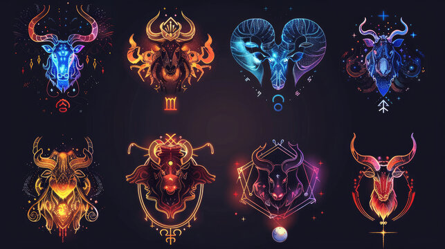 Collection of Zodiac Signs, Astrology Icons for Cosmic Guidance