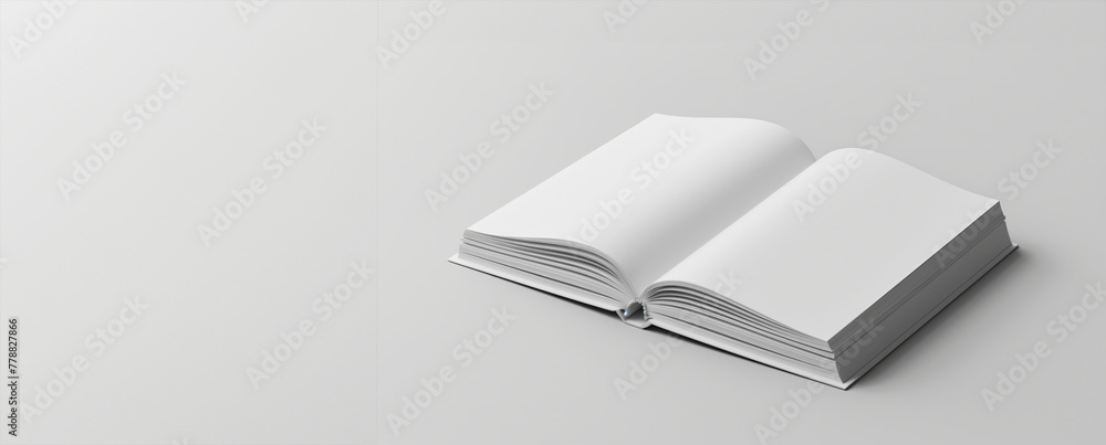 Poster a white book is open on a white background. the book is empty and has no writing on it. book with bl