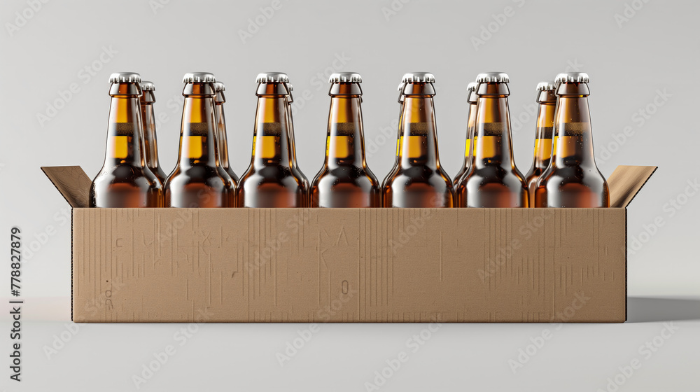 Aufkleber a cardboard box with a row of beer bottles inside. cardboard packaging with beer bottles isolated on